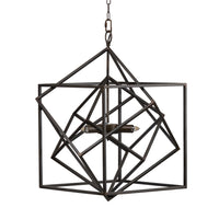 19 Inch 2 Light Chandelier, Geometric Pattern, Iron Frame, Retro, Black - BM285182