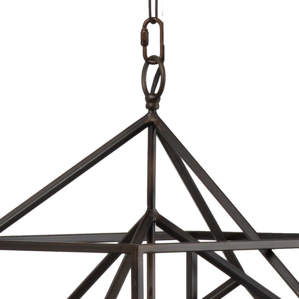 19 Inch 2 Light Chandelier, Geometric Pattern, Iron Frame, Retro, Black - BM285182