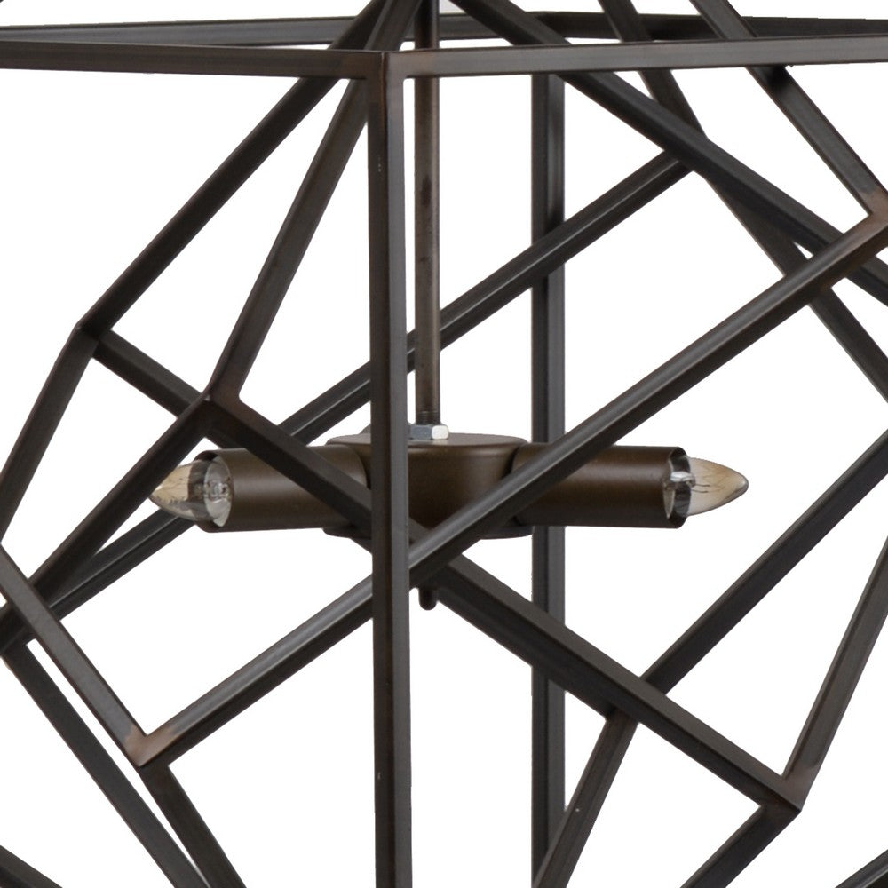 19 Inch 2 Light Chandelier, Geometric Pattern, Iron Frame, Retro, Black - BM285182