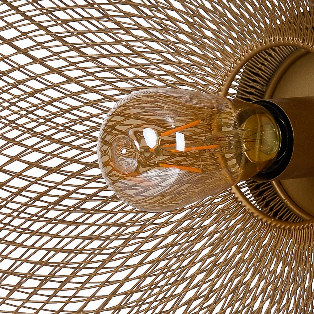 14 Inch Round Wall Mounted Lamp, Iron Mesh and Hardware, Gold Finished - BM285190