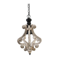 13 Inch 1 Light Chandelier, Classic Fir Wood Scrollwork, Iron, White, Black - BM285194