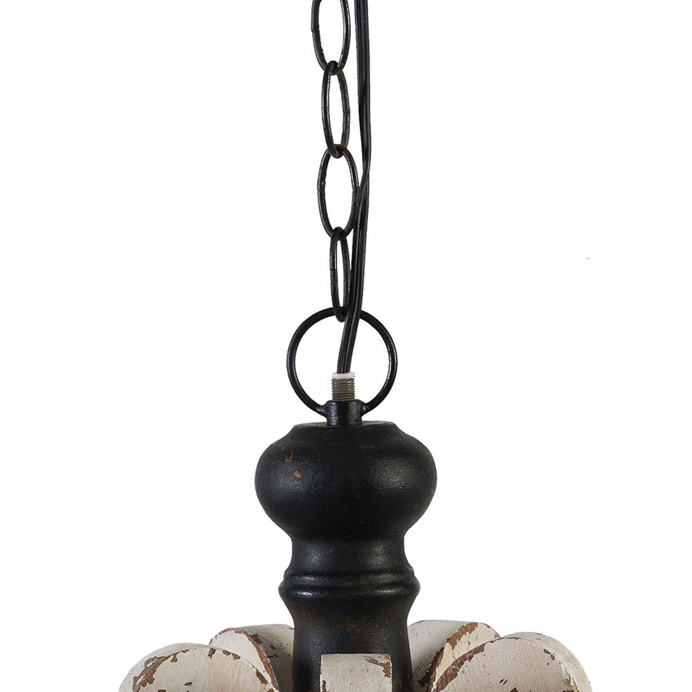 13 Inch 1 Light Chandelier, Classic Fir Wood Scrollwork, Iron, White, Black - BM285194