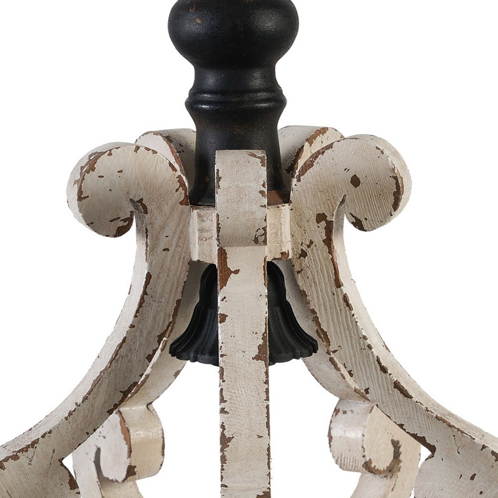 13 Inch 1 Light Chandelier, Classic Fir Wood Scrollwork, Iron, White, Black - BM285194