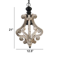 13 Inch 1 Light Chandelier, Classic Fir Wood Scrollwork, Iron, White, Black - BM285194