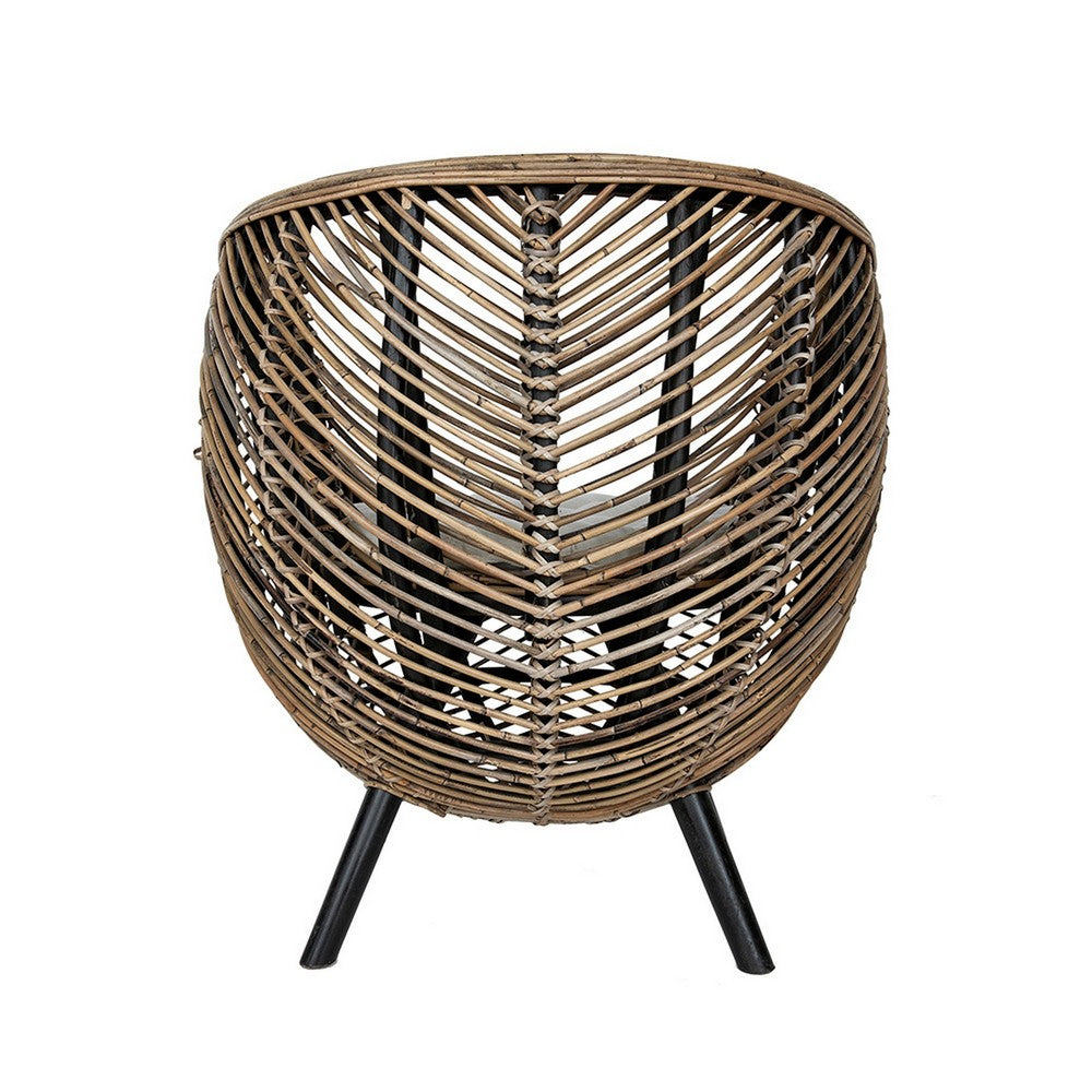 27 Inch Accent Chair, Rattan Frame, Curved Round Silhouette, Brown, Black - BM285199
