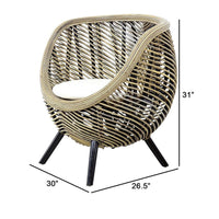 27 Inch Accent Chair, Rattan Frame, Curved Round Silhouette, Brown, Black - BM285199