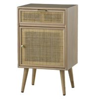 Keli 28 Inch Accent Cabinet, 1 Drawer, Pine, Woven Rattan Design, Natural - BM285208