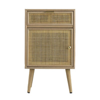 Keli 28 Inch Accent Cabinet, 1 Drawer, Pine, Woven Rattan Design, Natural - BM285208
