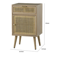Keli 28 Inch Accent Cabinet, 1 Drawer, Pine, Woven Rattan Design, Natural - BM285208
