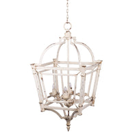18 Inch Chandelier, Birdcage Design Iron, Farmhouse Weathered Antique White - BM285215