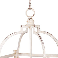 18 Inch Chandelier, Birdcage Design Iron, Farmhouse Weathered Antique White - BM285215