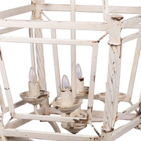 18 Inch Chandelier, Birdcage Design Iron, Farmhouse Weathered Antique White - BM285215