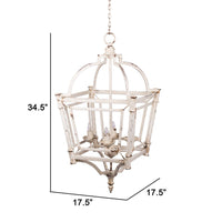 18 Inch Chandelier, Birdcage Design Iron, Farmhouse Weathered Antique White - BM285215