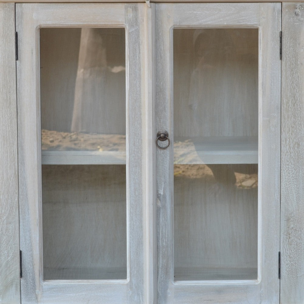 33 Inch Classic Wood Cabinet, 1 Shelf, 2 Glass Doors, Metal Handle, White - BM285219