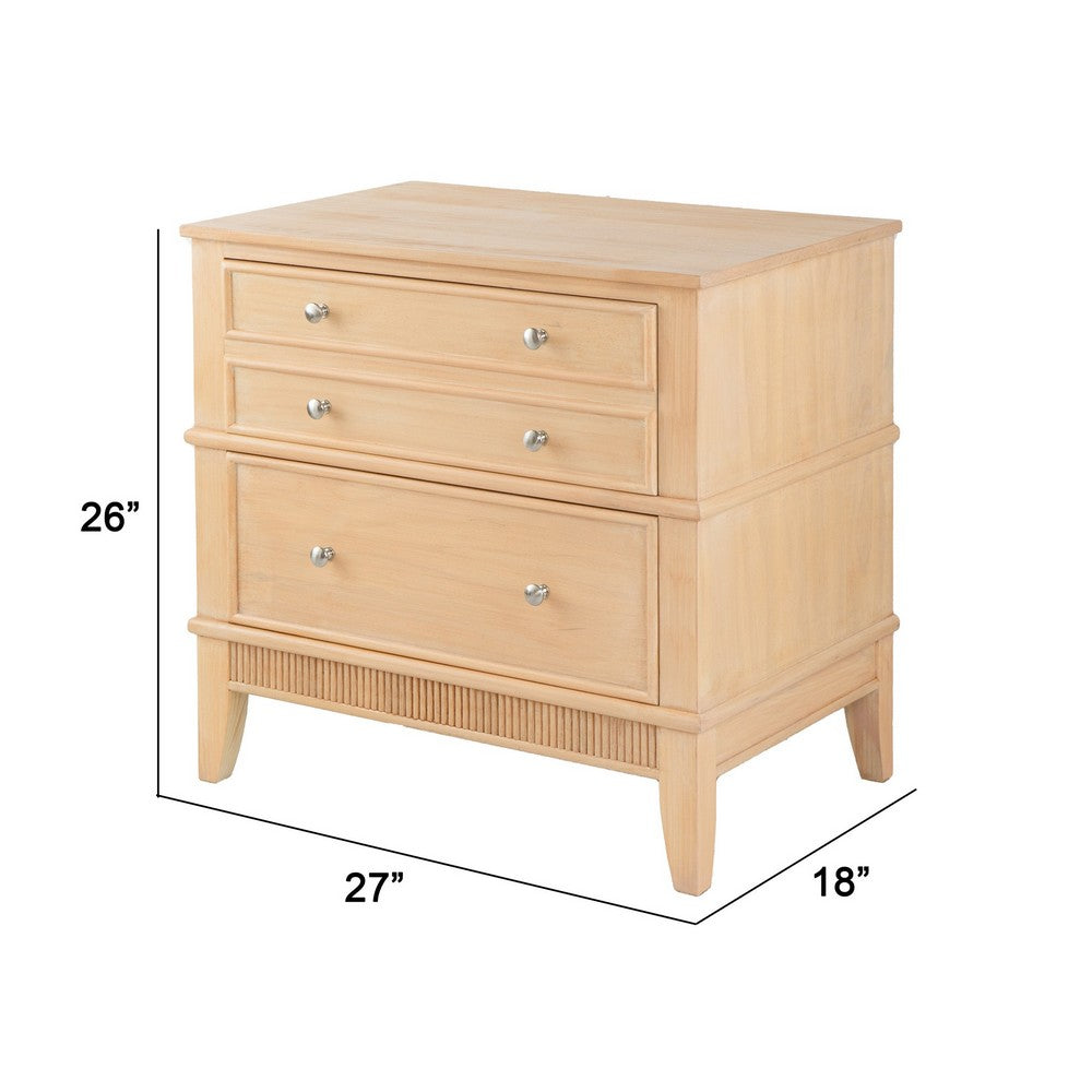27 Inch Bedside Table, 2 Drawers, Textured Wood, Modern Veneer Finish Brown - BM285224