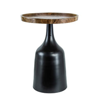 20, 17 Inch Side Table, Acacia Wood, Flared Pedestal Base, Aluminum, Black - BM285231