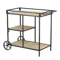 32 Inch Bar Cart, 3 Tiers, Fir Wood Shelves, Iron Frame, Black, Brown - BM285235