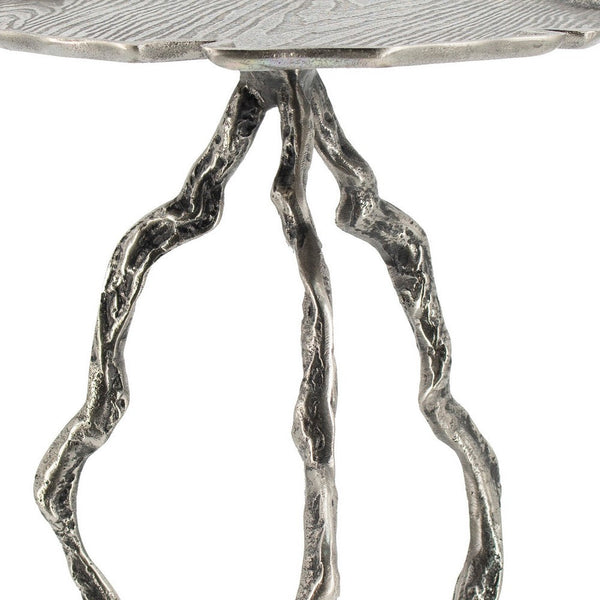 24 Inch Accent Table, Aluminum Metal Branch Tripod Legs, Antique Silver - BM285251