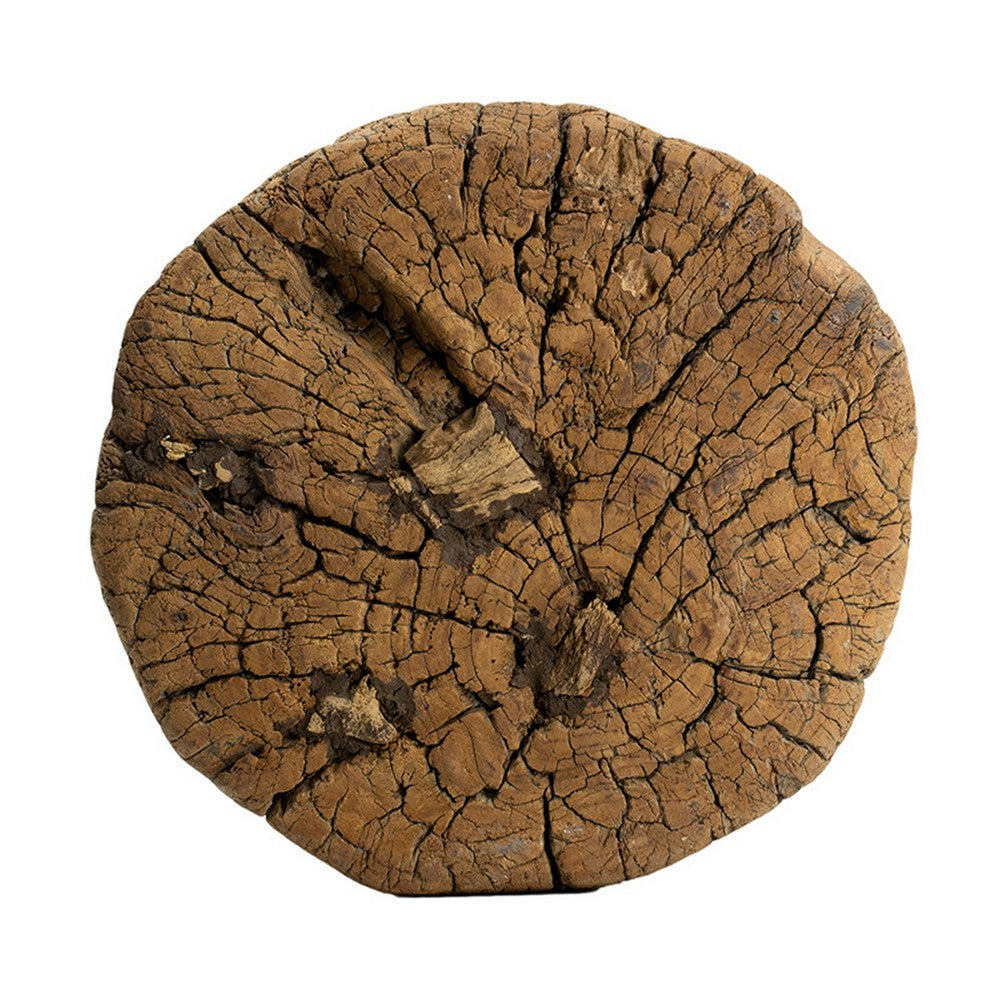 14 Inch Stool Table, Rustic Style, Tree Log Design, Distressed Wood Brown - BM285252