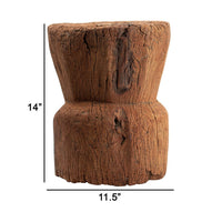 14 Inch Stool Table, Rustic Style, Tree Log Design, Distressed Wood Brown - BM285252