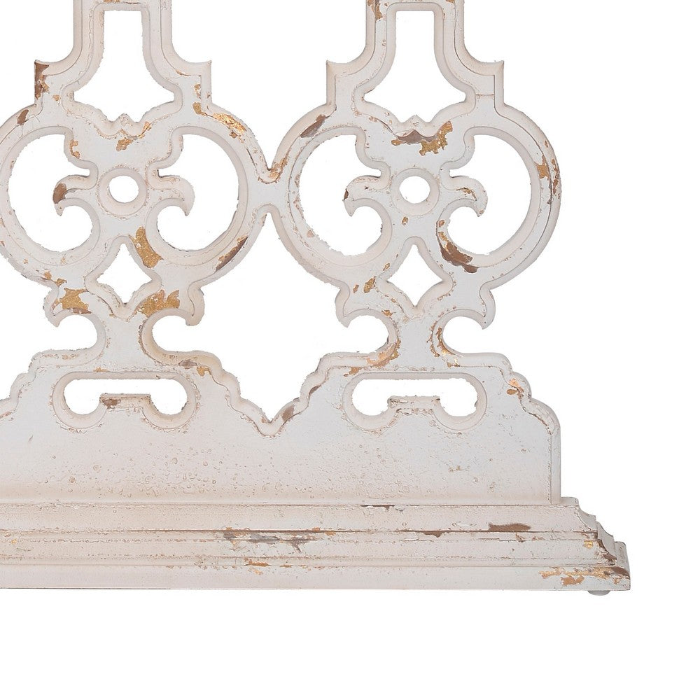32 Inch Console Table, Fir Wood, Traditional, Scrollwork, Whitewash, Brown - BM285266