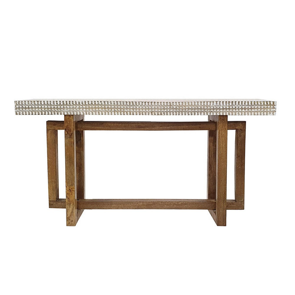 55 Inch Console Sideboard Sofa Table, Hand Carved Wood Apron, Classic Brown - BM285271