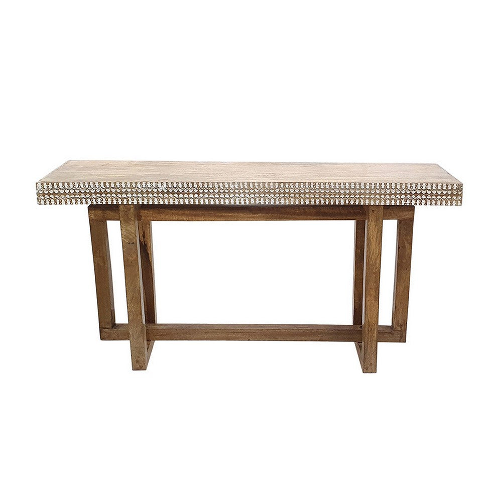 55 Inch Console Sideboard Sofa Table, Hand Carved Wood Apron, Classic Brown - BM285271
