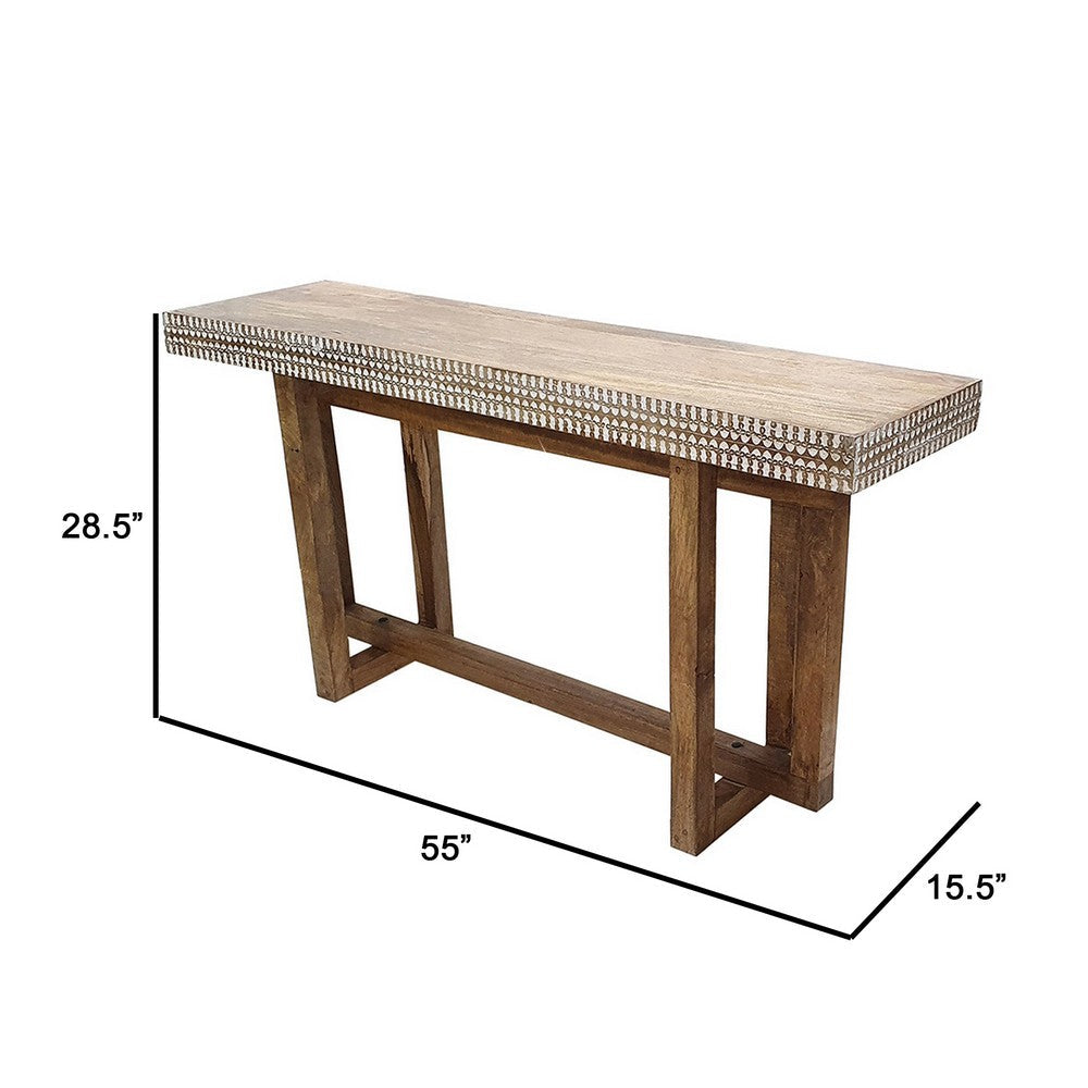 55 Inch Console Sideboard Sofa Table, Hand Carved Wood Apron, Classic Brown - BM285271