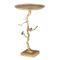 28 Inch Accent Table, Artful Branchlike Frame, Silver Bird Accents, Gold - BM285329