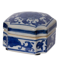 Set of 3 Decorative Boxes, White and Blue Porcelain Pottery, Floral Designs - BM285351