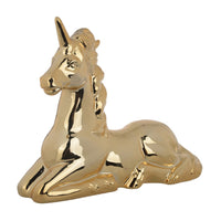 11 Inch Sitting Unicorn Figurine, Ceramic Statuette in Gold Metallic Finish - BM285352