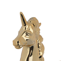 11 Inch Sitting Unicorn Figurine, Ceramic Statuette in Gold Metallic Finish - BM285352