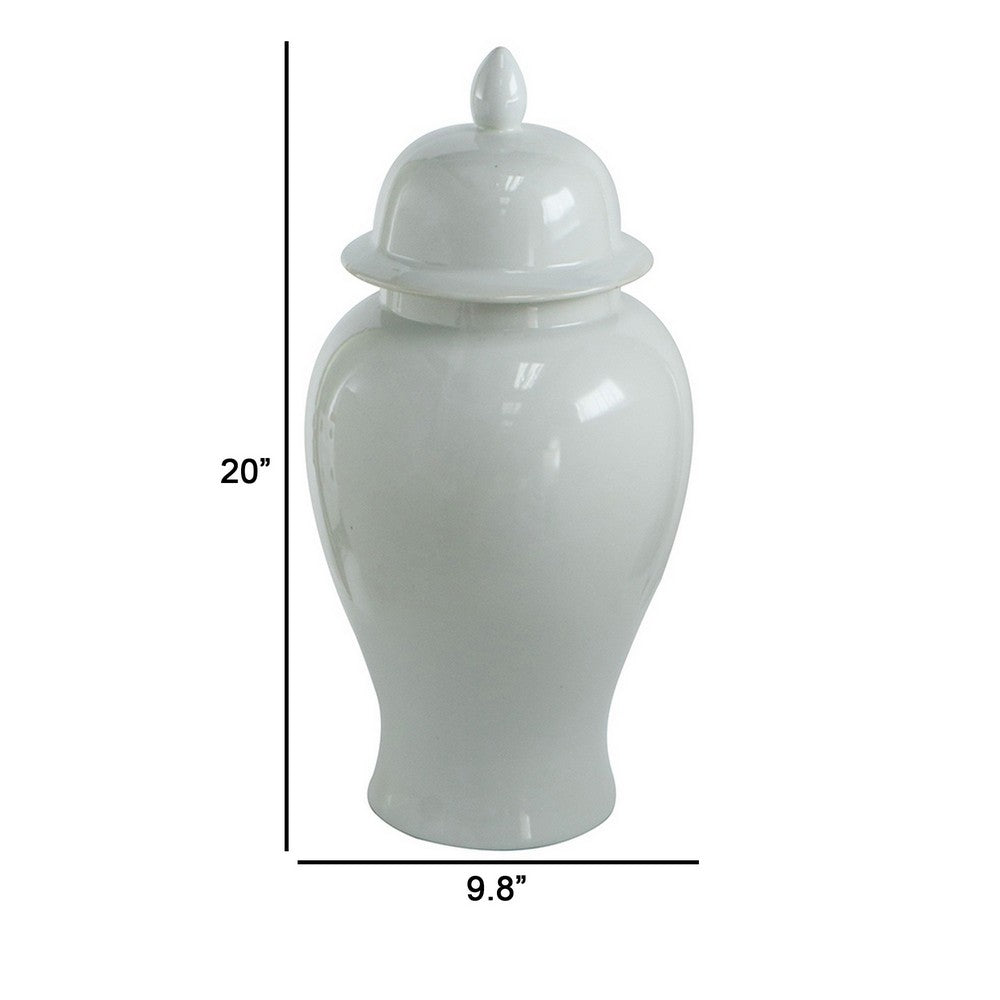 Deva 20 Inch Medium Porcelain Ginger Jar, Classic White Glossy Finish - BM285354