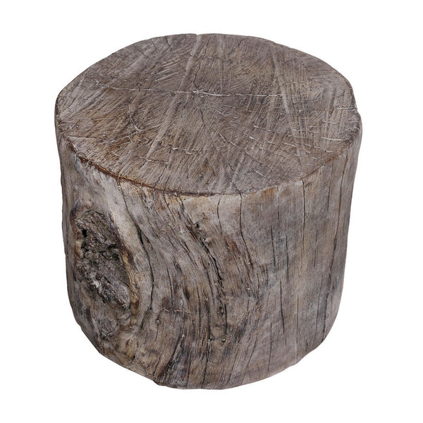 9 Inch Cement Stool Table, Tree Stump Design, Round Top, Classic Brown - BM285359