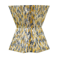 18 Inch Modern Capiz Accent Table Stool, Yellow, Blue Mosaic Pattern - BM285361