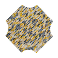 18 Inch Modern Capiz Accent Table Stool, Yellow, Blue Mosaic Pattern - BM285361