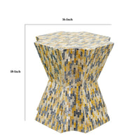18 Inch Modern Capiz Accent Table Stool, Yellow, Blue Mosaic Pattern - BM285361