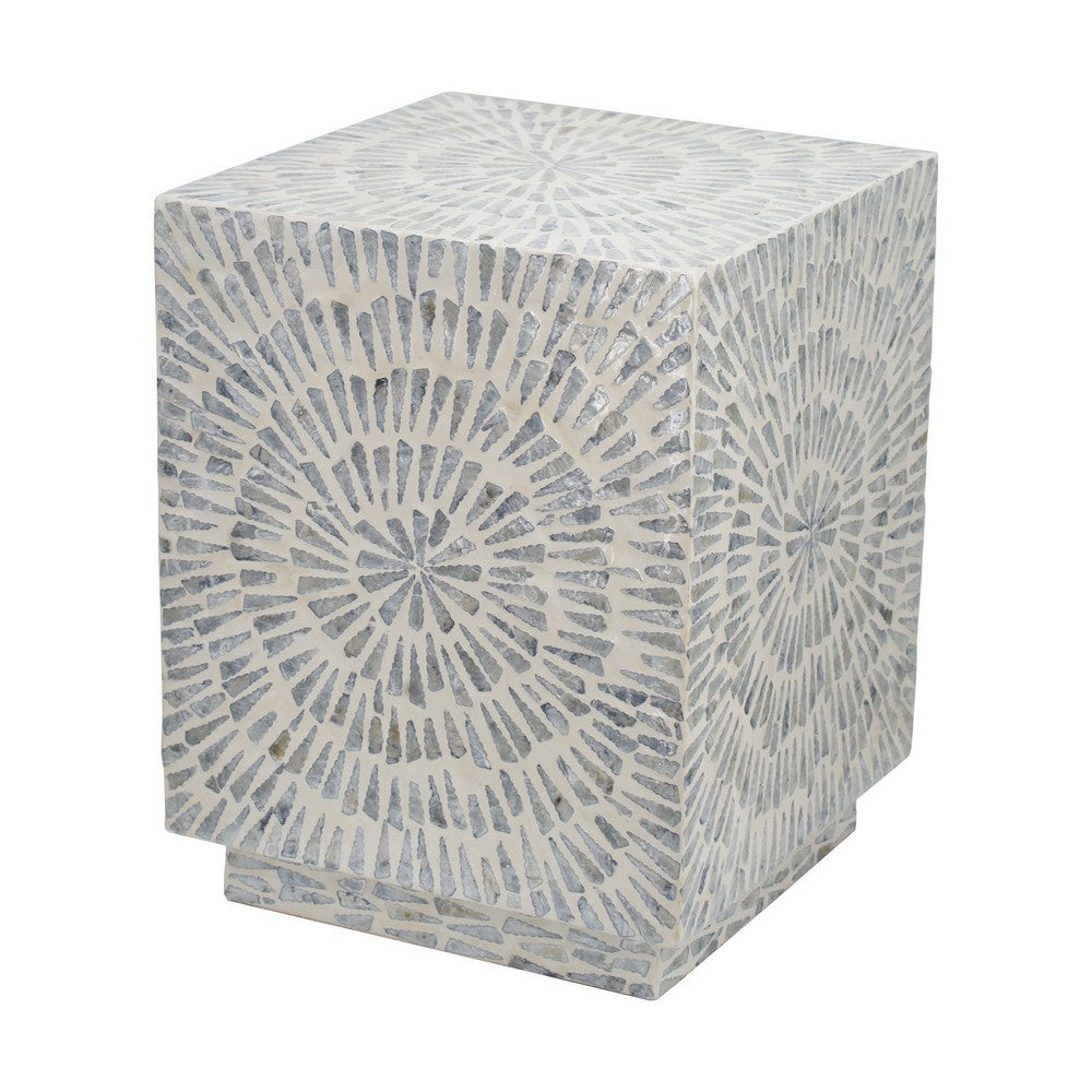 18 Inch Modern Capiz Accent Table Stool, Square, Gray Starburst Pattern - BM285362