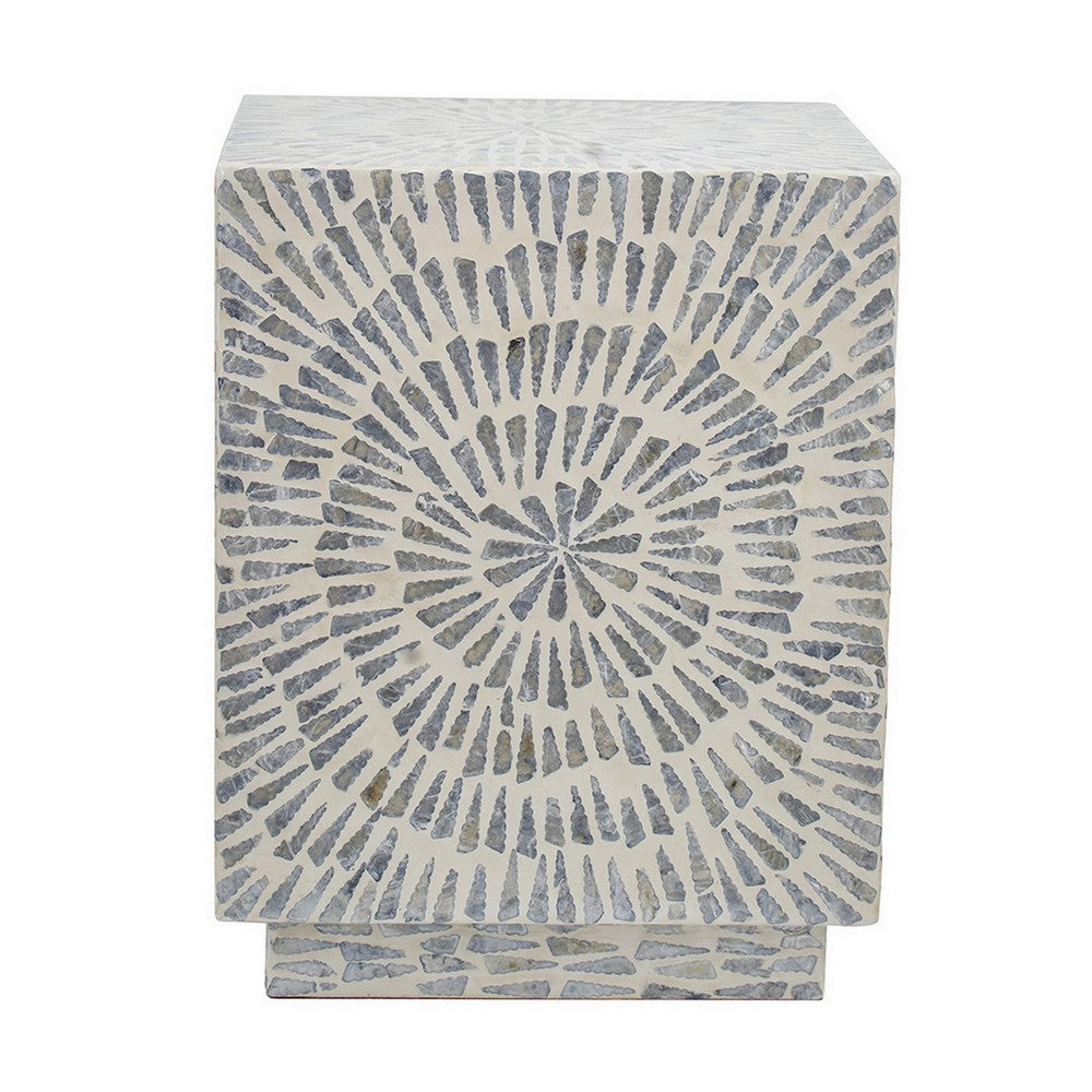 18 Inch Modern Capiz Accent Table Stool, Square, Gray Starburst Pattern - BM285362