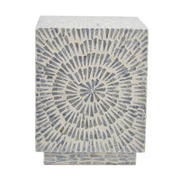 18 Inch Modern Capiz Accent Table Stool, Square, Gray Starburst Pattern - BM285362