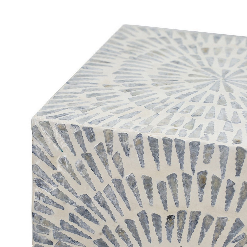 18 Inch Modern Capiz Accent Table Stool, Square, Gray Starburst Pattern - BM285362