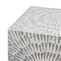 18 Inch Modern Capiz Accent Table Stool, Square, Gray Starburst Pattern - BM285362