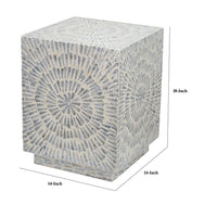 18 Inch Modern Capiz Accent Table Stool, Square, Gray Starburst Pattern - BM285362