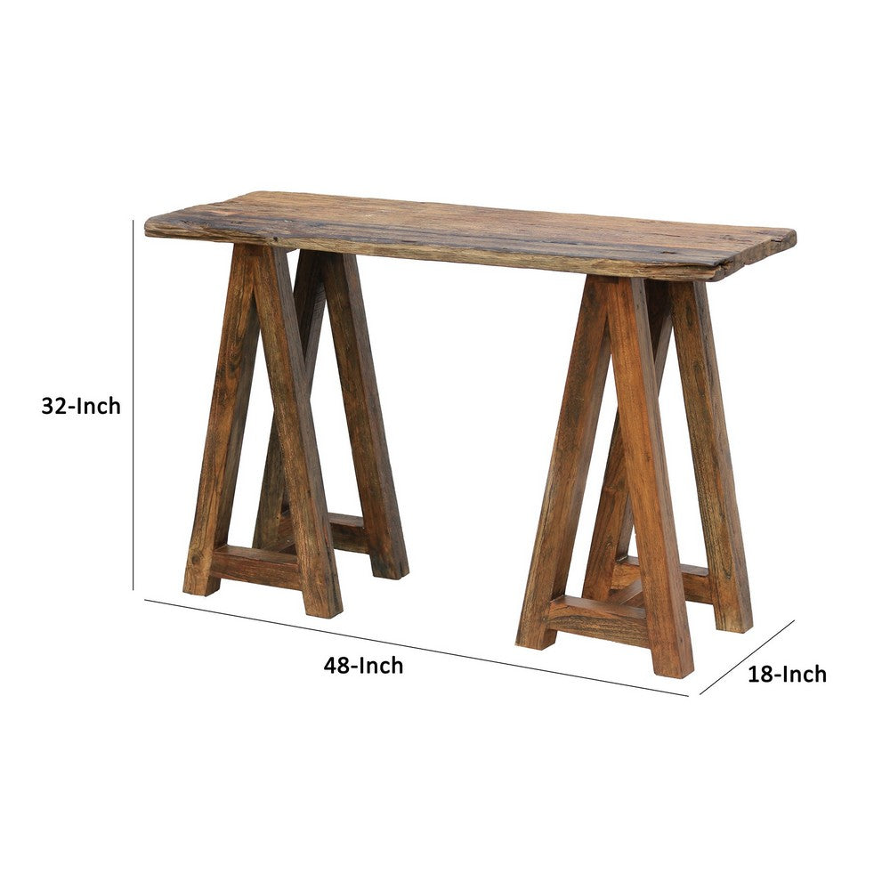 Drue 48 Inch Side Console Table, Textured Rustic Brown Wood Frame - BM285383
