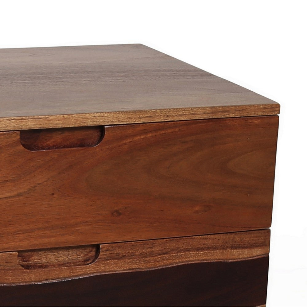 23 Inch Nightstand Side Table, Live Edge Acacia Wood, 3 Drawers, Brown - BM285393