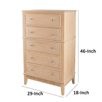 46 Inch Tall Dresser Chest, Pine Wood, 5 Drawers, Textured Natural Brown - BM285403