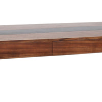 52 Inch Writing Desk, Natural Textured Acacia Wood, Burnished Brown - BM285406