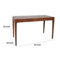 52 Inch Writing Desk, Natural Textured Acacia Wood, Burnished Brown - BM285406