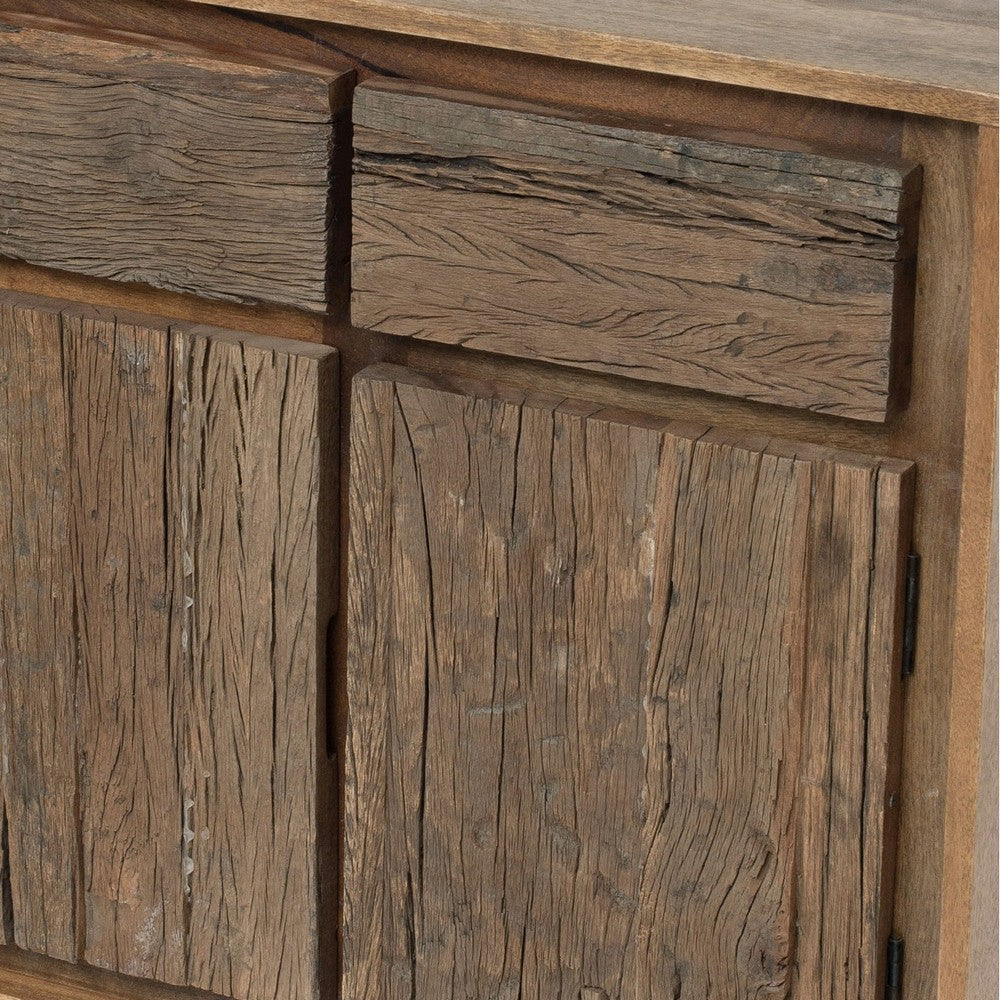 31 Inch Side Cabinet Console, 2 Doors and Drawers, Acacia, Mango Wood Brown - BM285407