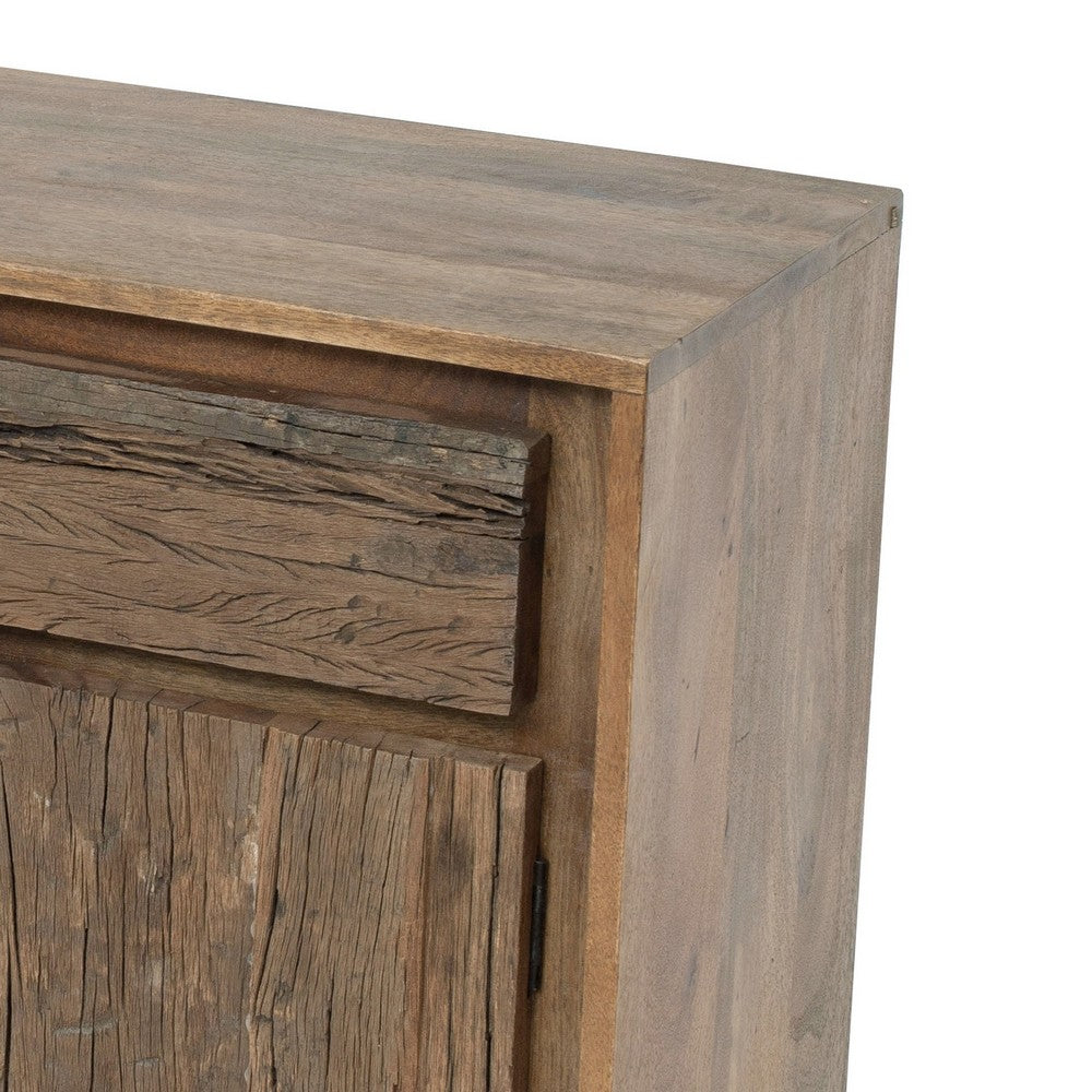 31 Inch Side Cabinet Console, 2 Doors and Drawers, Acacia, Mango Wood Brown - BM285407